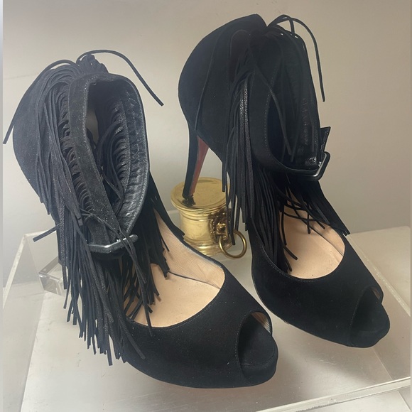 Christian Louboutin Short tina fringe suede sz 37.5 made in italy - Picture 10 of 16